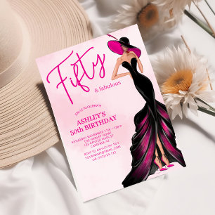 Convite Elegante Cinquenta Fantástico Vestido Rosa 50º Ani
