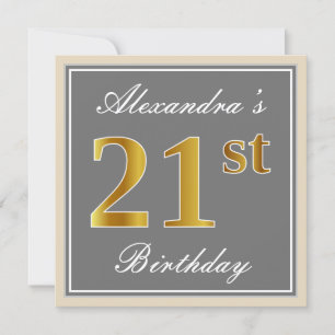 Convite Elegante, Cinza, aniversário de 21 anos Dourada F