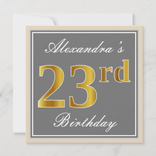 Convite Elegante, Cinza, Dourado Falso Aniversário de 23 a