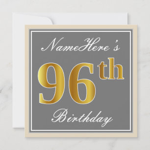 Convite Elegante, Cinza, Dourado Falso Aniversário de 96 a