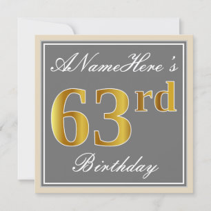 Convite Elegante, Cinza, Faux Dourado 43º Aniversário + 