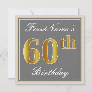 Convite Elegante, Cinza, Faux Dourado 60º Aniversário + 