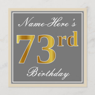 Convite Elegante, Cinza, Faux Dourado 73º Aniversário + 