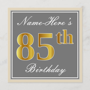 Convite Elegante, Cinza, Faux Dourado 85º Aniversário + 