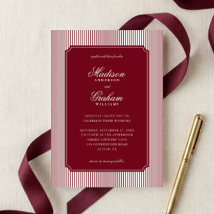 Convite Elegante Clássico Burgundy Listrado