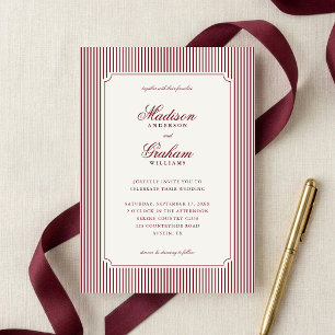 Convite Elegante Clássico Burgundy Listrado