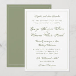 Convite Elegante Clássico Casamento Caligrafia Verde Musgo