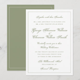 Convite Elegante Clássico Casamento Caligrafia Verde Musgo