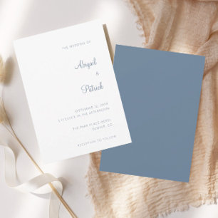 Convite Elegante Clássico Casamento em Azul Poeirento e Br
