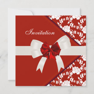 Convite Elegante Clássico Floral Vermelho Branco