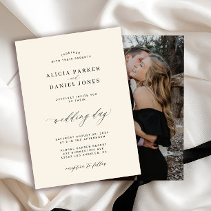Convite Elegante clássico marfim preto foto personalizada