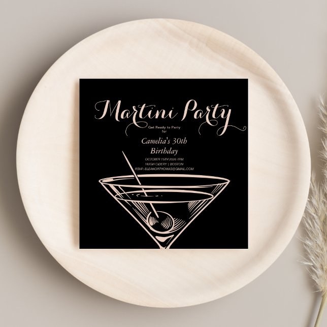 Convite Elegante Clássico Martini Dink Adulto Negro Aniver (Criador carregado)