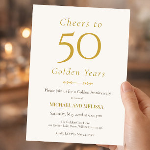 Convite Elegante Clássico Minimalista Dourado de 50º Anive