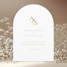 Convite Elegante, Clássico, Monograma, Branco, Casamento