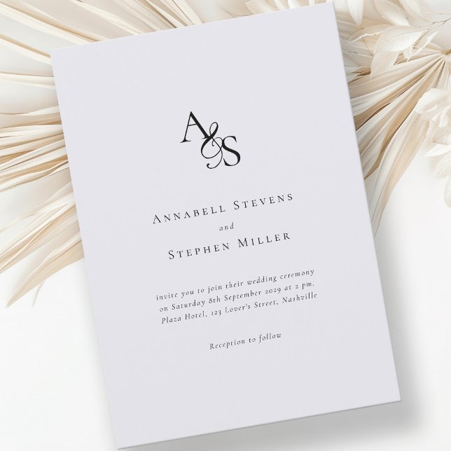 Convite Elegante, Clássico, Monograma, Cinza, Casamento (Criador carregado)