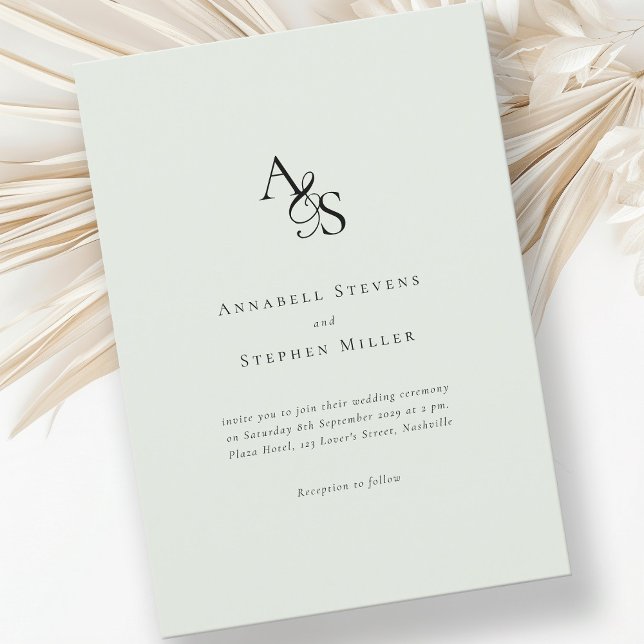 Convite Elegante, Clássico, Monograma, Verde Claro, Casame (Criador carregado)