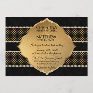 Convite Elegante Clássico Negro Dourado Diamond Glitter W