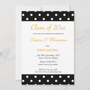 Convite Elegante, clássico preto branco bolinhas formatura