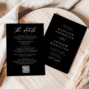 Convite Elegante Código de QR Preto e Branco Tudo em Um pa