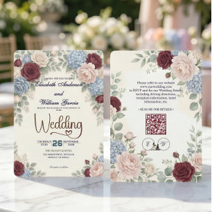 Convite Elegante Código QR Botânico Moderno Tudo Em Um