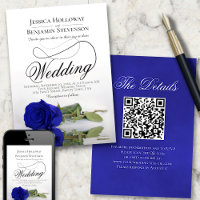 Elegante Código QR Chique Rosa Azul Real Casamento
