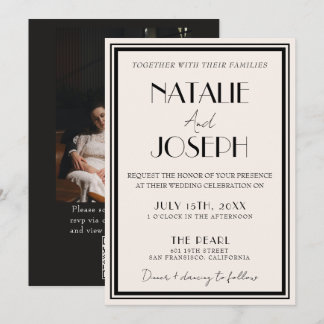 Convite Elegante Código QR Creme Preto Dinheiro Antigo Fot