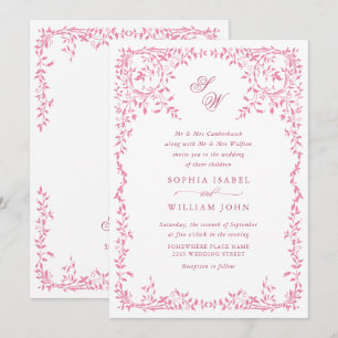 Convite Elegante código QR de casamento com moldura floral