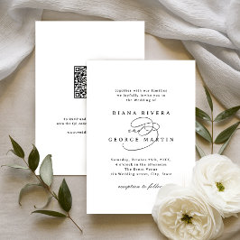 Convite Elegante código QR de casamento com roteiro de red