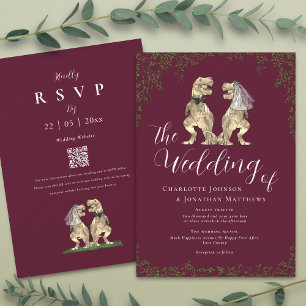 Convite Elegante Código QR de Casamento de Dinossauro Burg
