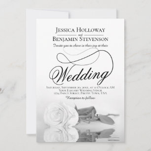 Convite Elegante Código QR de Casamento Rosa Preto e Branc