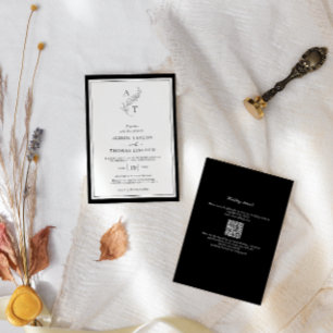 Convite Elegante   Código QR de Monograma Clássico para Ca