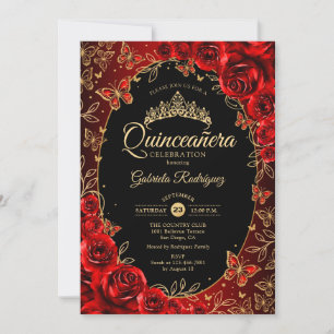 Convite Elegante código QR de Quinceanera em vermelho e do