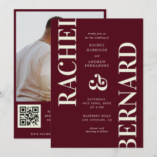 Convite Elegante Código QR de Tipografia Burgundy Profundo