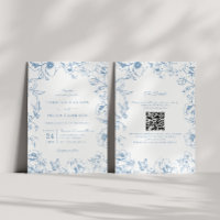 Elegante Código QR Floral Jardim Azul Empoeirado C