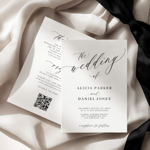 Convite Elegante código QR preto e branco detalhes casamen