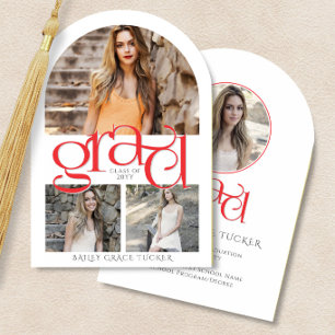 Convite Elegante Colagem de 4 Fotos em Arco Vermelho GRAD 