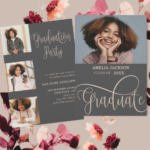 Convite Elegante Colar de Graduação com Colagem de Fotos e
