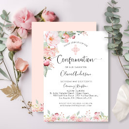 Convite Elegante comvite de Comunhão Floral Menta e Pêsseg
