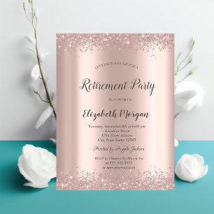 Convite Elegante Confete Brilhante Rosa Dourado Aposentado