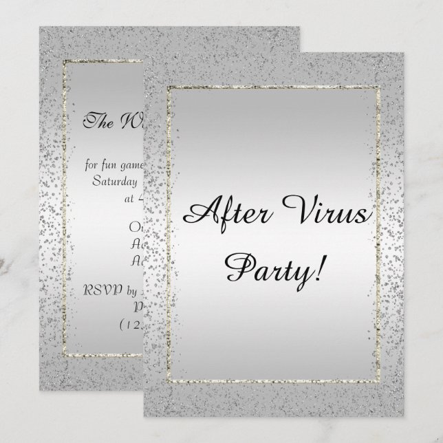 Convite Elegante Confete de Prata "Festa Pós-Vírus" (Frente/Verso)