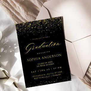 Convite Elegante Confete Dourado Falso Graduação Preta