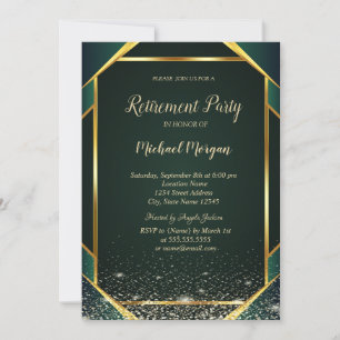 Convite Elegante Confete Listrado Dourado Verde Aposentado
