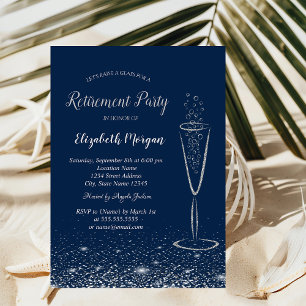 Convite Elegante Confete Prata Vidro Azul Marinho Aposenta