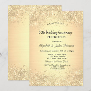 Convite Elegante Confetes de Ouro Casamento Aniversário