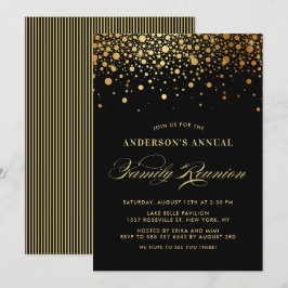 Convite Elegante Confetti Gold Foil Black Family Reunião