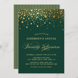 Convite Elegante Confetti Gold Foil Green Family Reunion