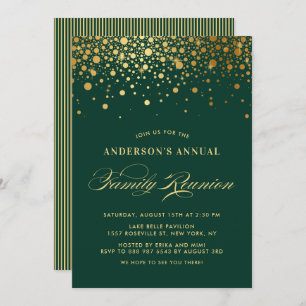 Convite Elegante Confetti Gold Foil Green Family Reunion