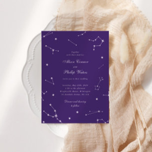 Convite Elegante Constelação Roxo Casamento Celestial