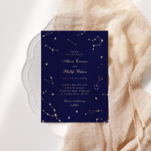 Elegante Constellação Azul e Dourado Casamento