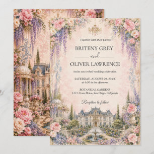 Convite Elegante Conto de Fadas Castelo Rosa Casamento